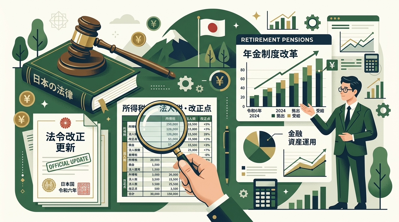 FP試験における最新法改正と税制・年金制度改革のイメージ